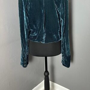 free people velvet blue semi sheer light jacket blouse